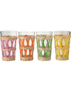 Lot de 4 Grands Verres bohème chic 450 ml Verre Transparent Herbe Tressé Vibria 