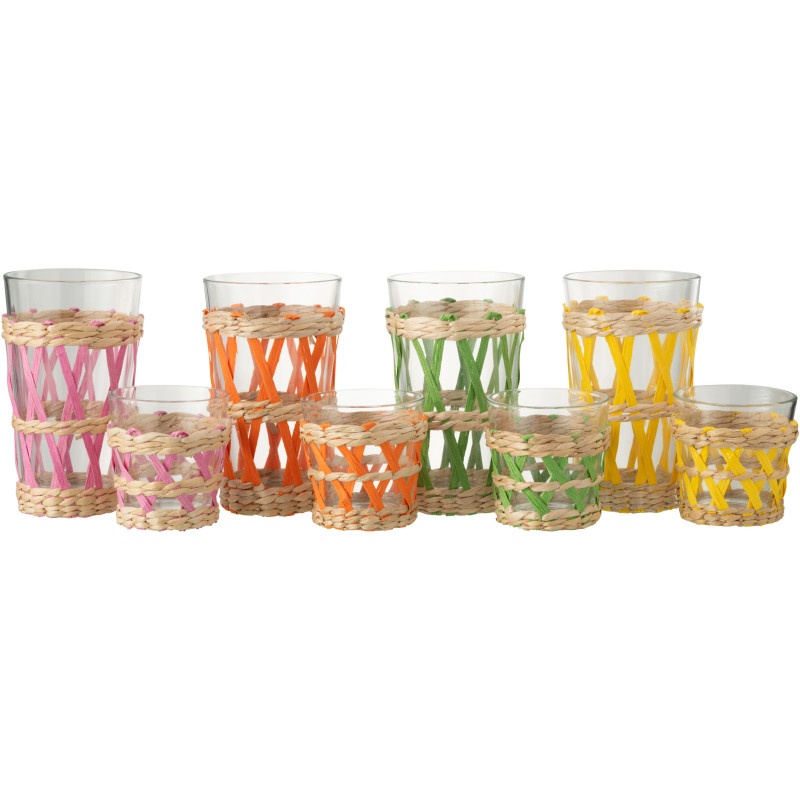 Lot de 4 Grands Verres bohème chic 450 ml Verre Transparent Herbe Tressé Vibria 