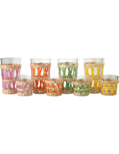 Lot de 4 Grands Verres bohème chic 450 ml Verre Transparent Herbe Tressé Vibria 