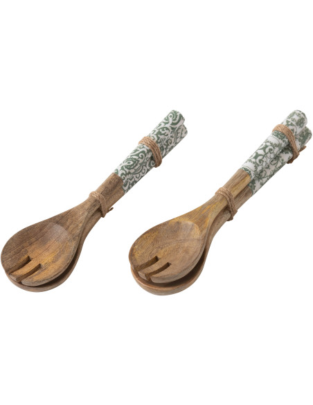 Lot de 4 Couverts à salade Campagne chic Bois de manguier Vert Blanc Naturel Verdeno 