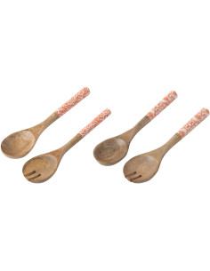Lot de 4 Couverts à salade Campagne chic Bois de manguier Orange Blanc Naturel Verdeno 