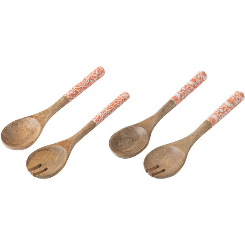 Lot de 4 Couverts à salade Campagne chic Bois de manguier Orange Blanc Naturel Verdeno 