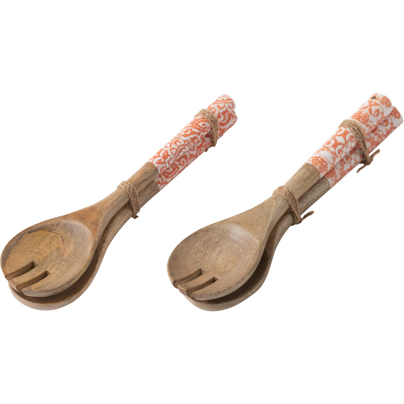 Lot de 4 Couverts à salade Campagne chic Bois de manguier Orange Blanc Naturel Verdeno 