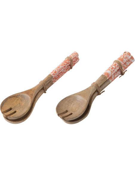Lot de 4 Couverts à salade Campagne chic Bois de manguier Orange Blanc Naturel Verdeno 