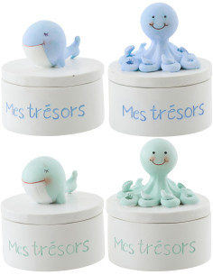 Lot de 4 Boîtes déco Pieuvres & Baleines Résine Bleu clair Vert clair Bloopa 