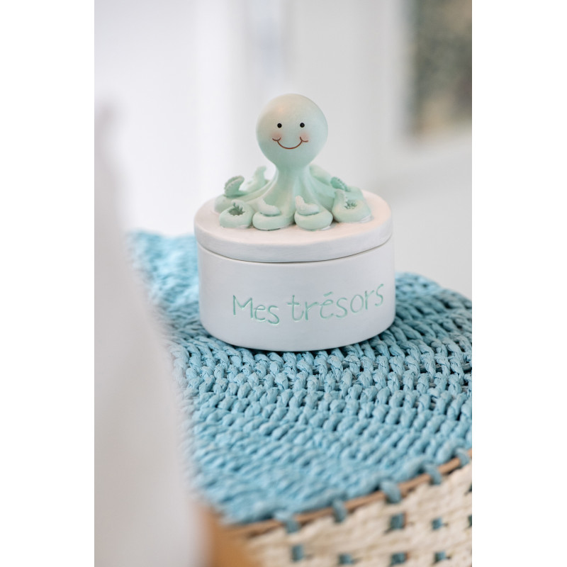Lot de 4 Boîtes déco Pieuvres & Baleines Résine Bleu clair Vert clair Bloopa 