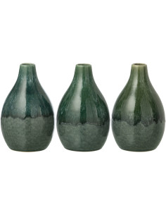 Lot de 3 Vases design style organique Ovale H 20 cm Grès Vert foncé Jeanne 