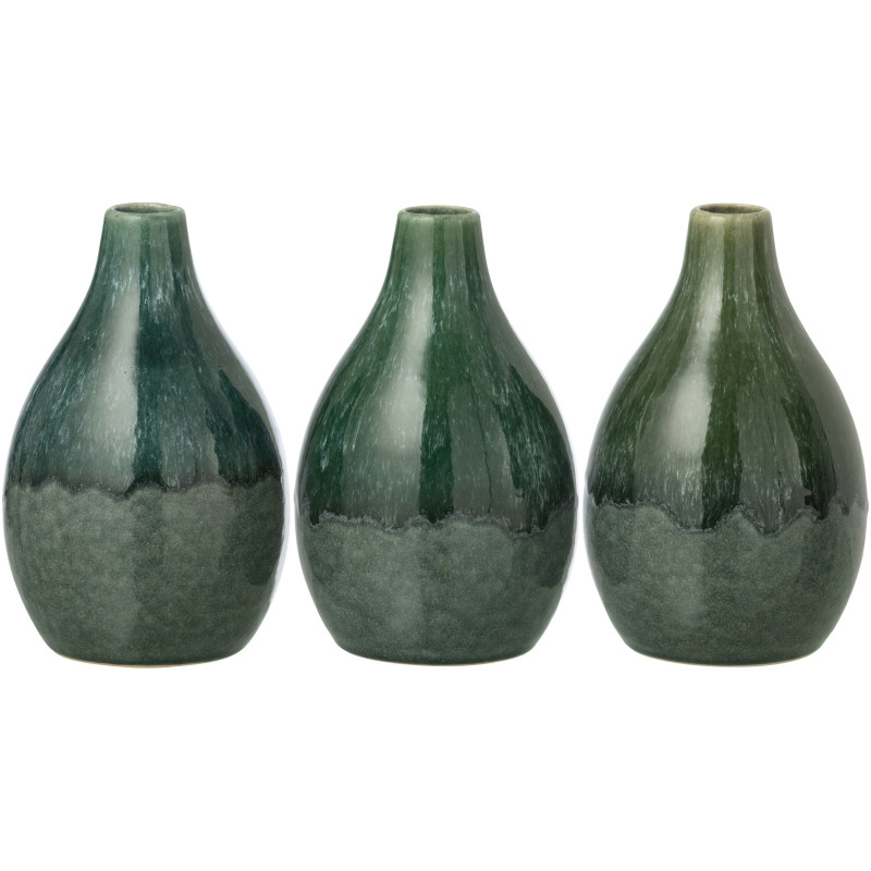 Lot de 3 Vases design style organique Ovale H 20 cm Grès Vert foncé Jeanne 