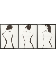 Lot de 3 Toiles murales imprimées abstraites Femmes Cadre bois MDF noi 30x40 Noir Blanc Womenia 