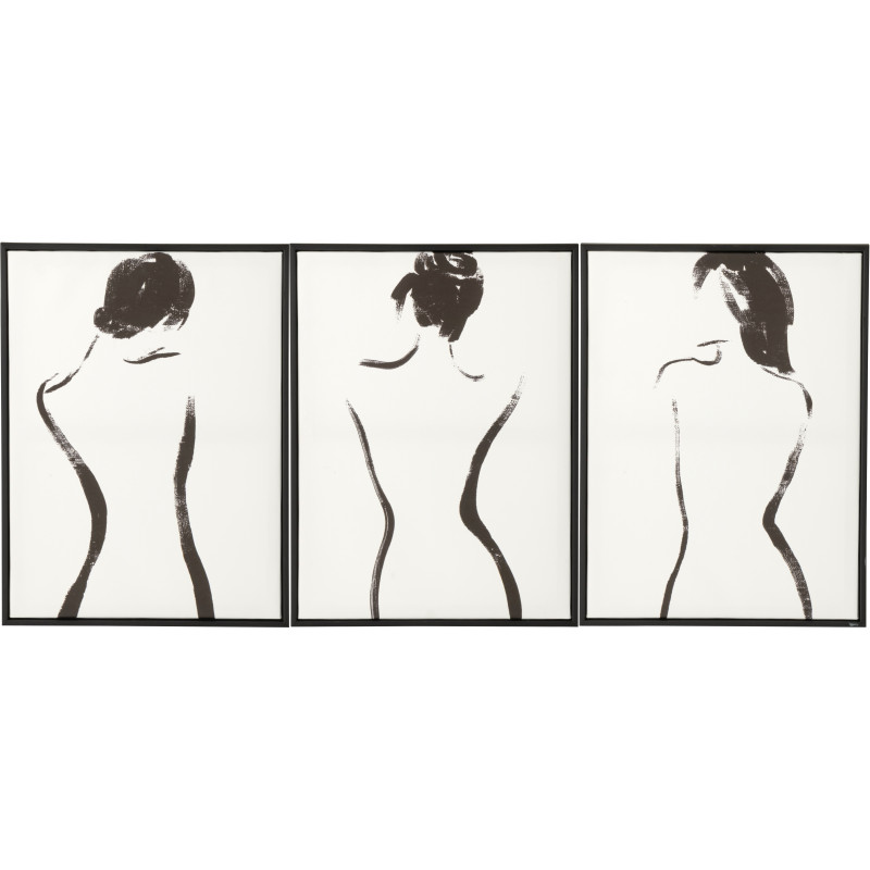 Lot de 3 Toiles murales imprimées abstraites Femmes Cadre bois MDF noi 30x40 Noir Blanc Womenia 