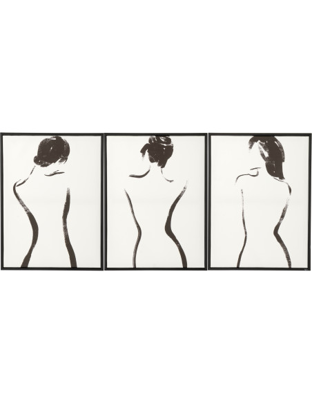 Lot de 3 Toiles murales imprimées abstraites Femmes Cadre bois MDF noi 30x40 Noir Blanc Womenia 