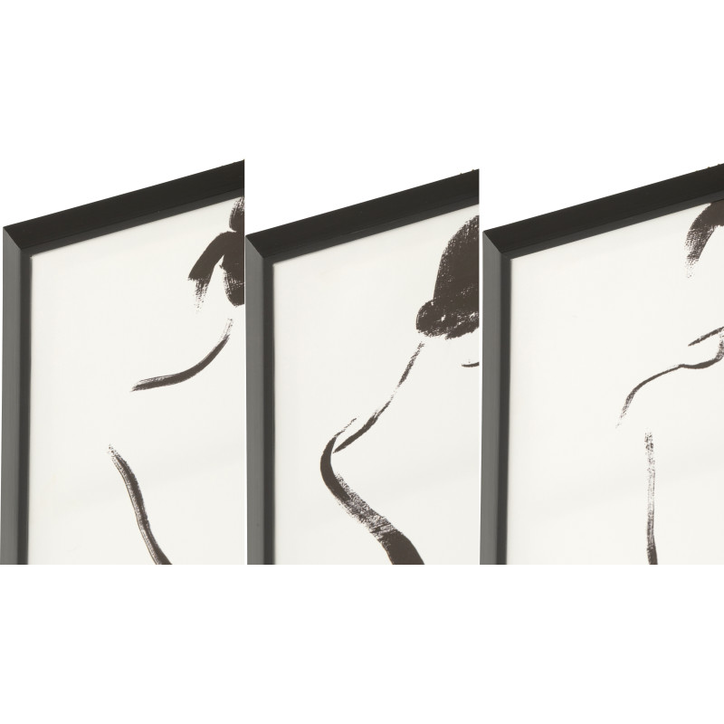 Lot de 3 Toiles murales imprimées abstraites Femmes Cadre bois MDF noi 30x40 Noir Blanc Womenia 