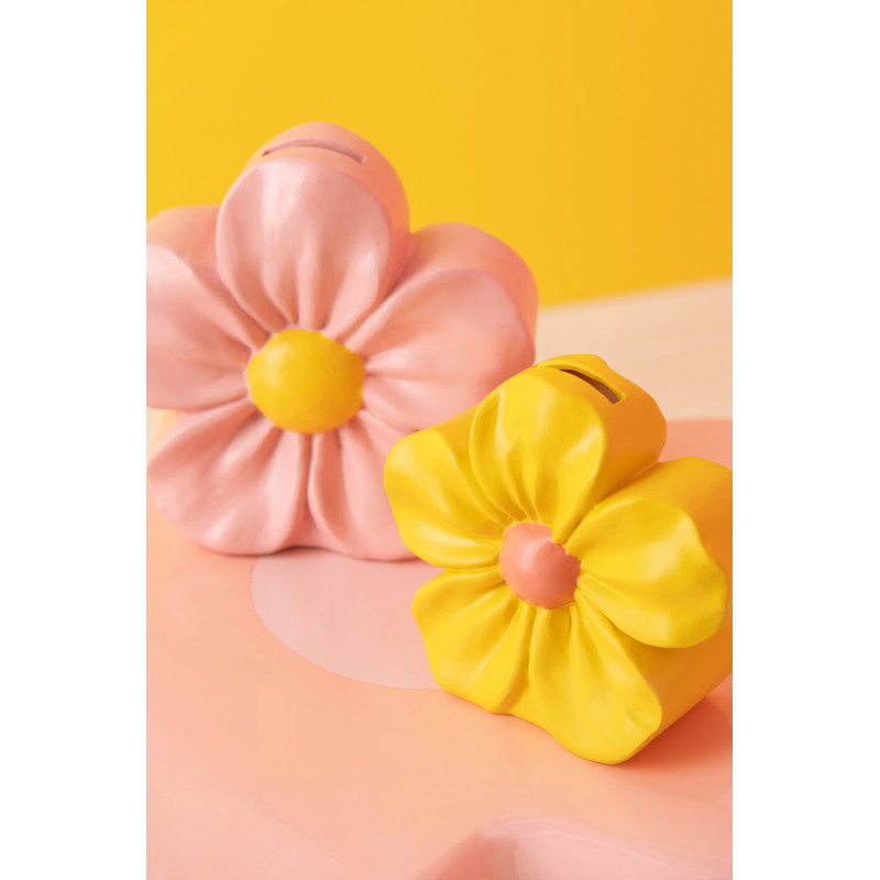 Lot de 3 Tirelires Fleurs 16 cm Résine Jaune Orange Rose Floretti 
