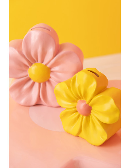 Lot de 3 Tirelires Fleurs 16 cm Résine Jaune Orange Rose Floretti 