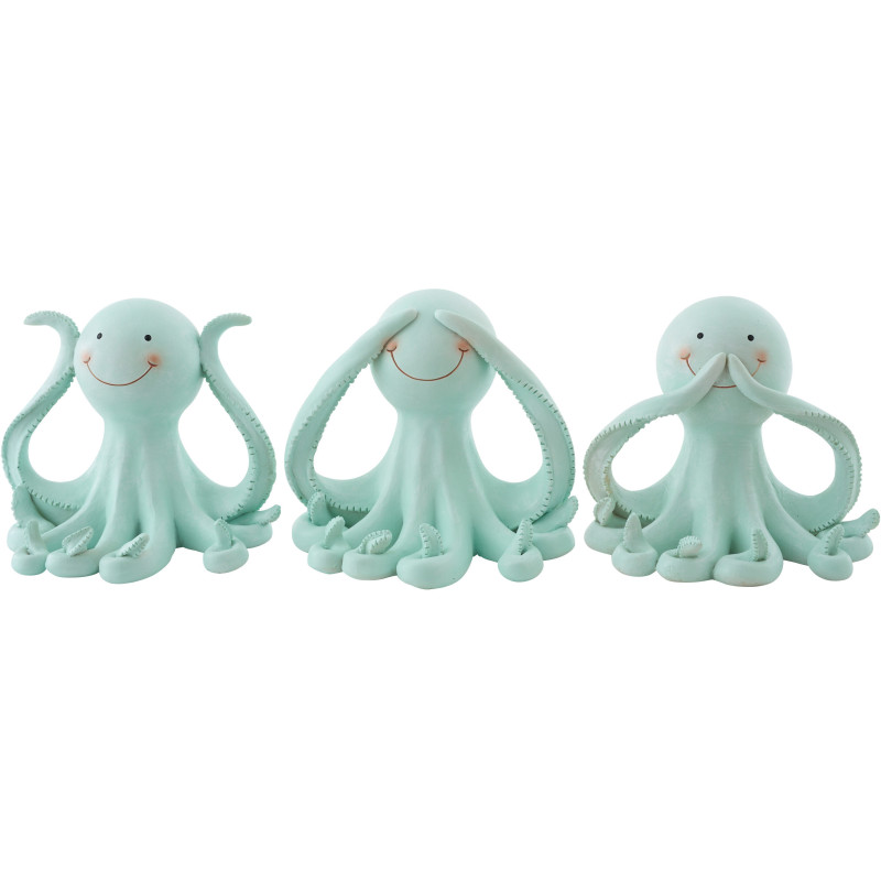Lot de 3 Statuettes déco Pieuvres Sagesse H 16 cm Résine Vert clair Bloopa 