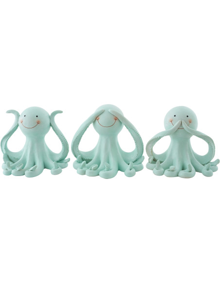 Lot de 3 Statuettes déco Pieuvres Sagesse H 16 cm Résine Vert clair Bloopa 
