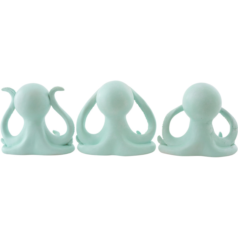 Lot de 3 Statuettes déco Pieuvres Sagesse H 16 cm Résine Vert clair Bloopa 