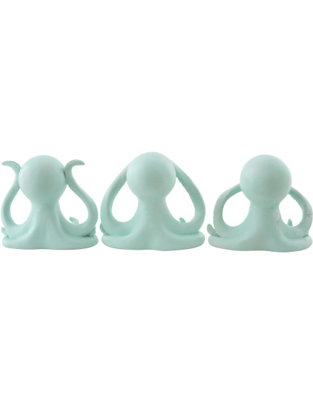 Lot de 3 Statuettes déco Pieuvres Sagesse H 16 cm Résine Vert clair Bloopa 