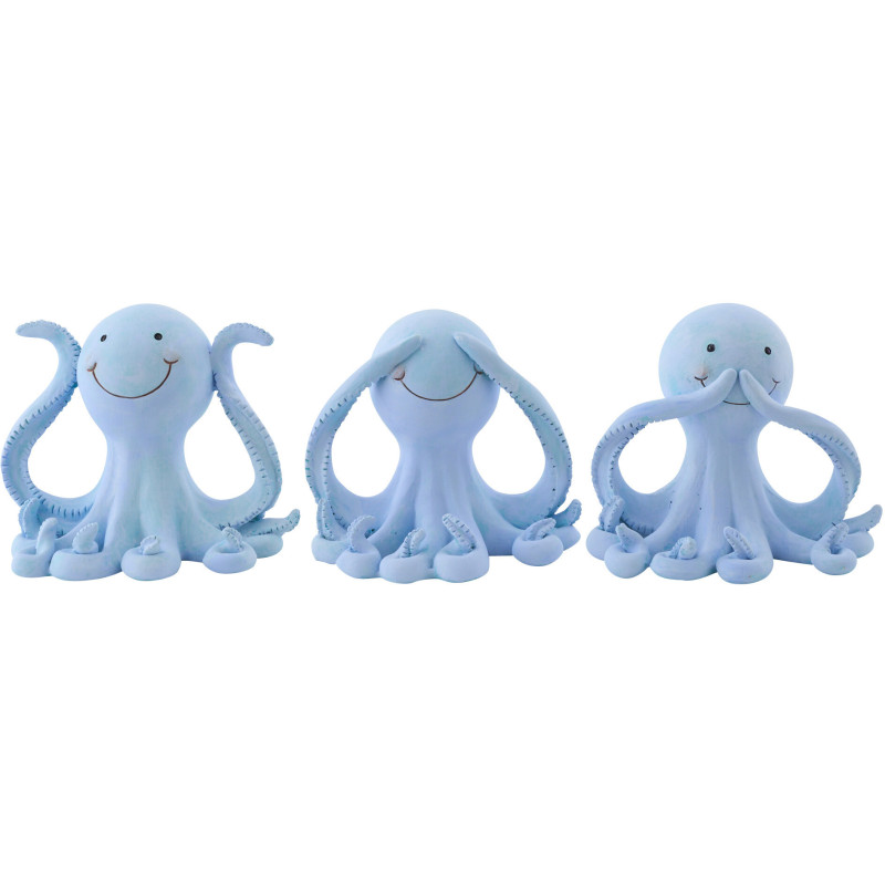 Lot de 3 Statuettes déco Pieuvres Sagesse H 11 cm Résine Bleu clair Bloopa 
