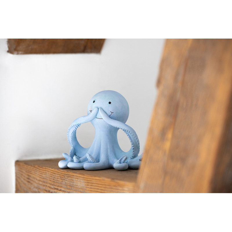 Lot de 3 Statuettes déco Pieuvres Sagesse H 11 cm Résine Bleu clair Bloopa 