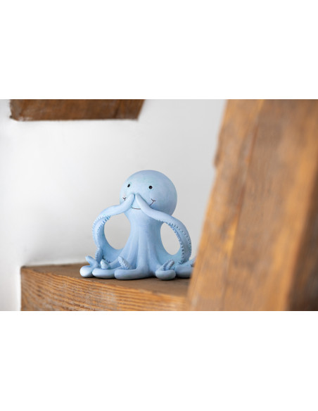 Lot de 3 Statuettes déco Pieuvres Sagesse H 11 cm Résine Bleu clair Bloopa 