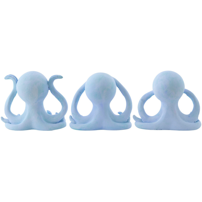 Lot de 3 Statuettes déco Pieuvres Sagesse H 11 cm Résine Bleu clair Bloopa 