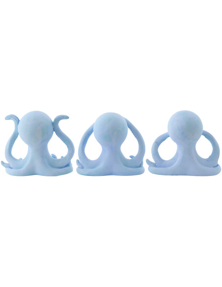 Lot de 3 Statuettes déco Pieuvres Sagesse H 11 cm Résine Bleu clair Bloopa 