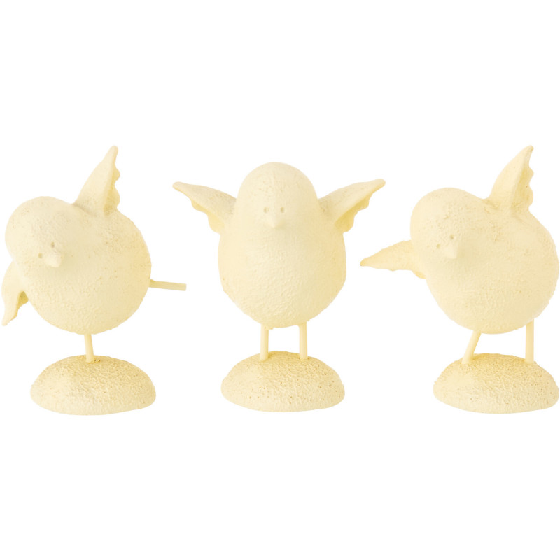 Lot de 3 Statuettes déco Oiseaux rigolos H 12 cm Poudre de chaux Jaune clair Piafi 