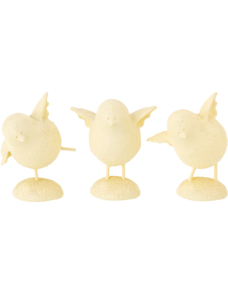 Lot de 3 Statuettes déco Oiseaux rigolos H 12 cm Poudre de chaux Jaune clair Piafi 