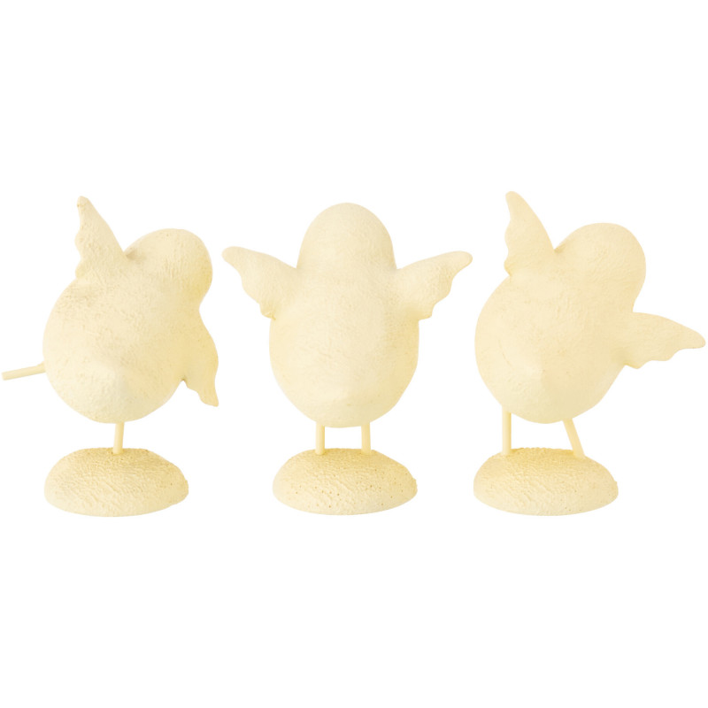 Lot de 3 Statuettes déco Oiseaux rigolos H 12 cm Poudre de chaux Jaune clair Piafi 