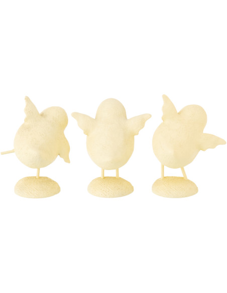 Lot de 3 Statuettes déco Oiseaux rigolos H 12 cm Poudre de chaux Jaune clair Piafi 