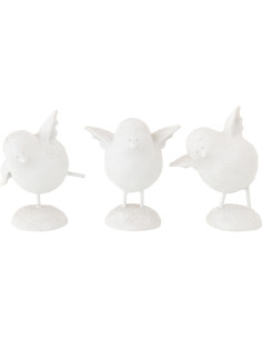Lot de 3 Statuettes déco Oiseaux rigolos H 12 cm Poudre de chaux Blanc Piafi 