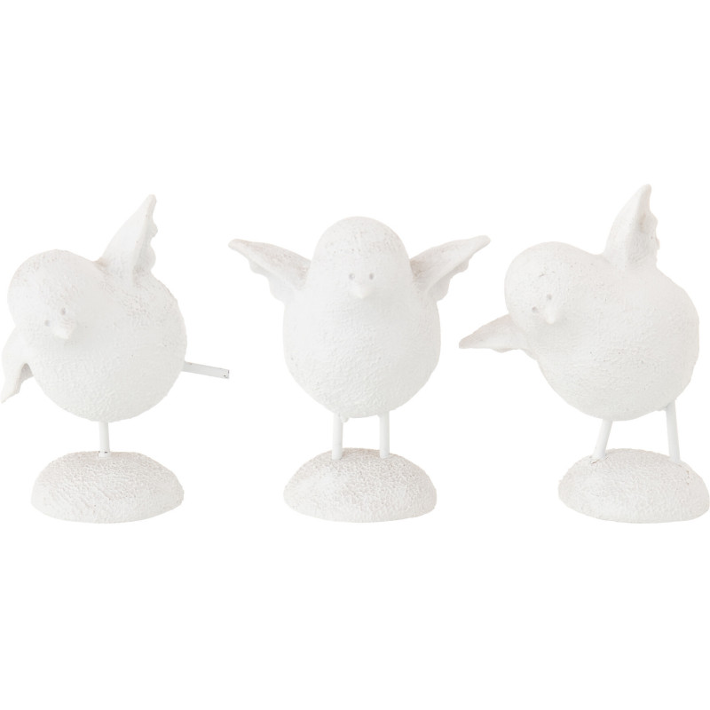 Lot de 3 Statuettes déco Oiseaux rigolos H 12 cm Poudre de chaux Blanc Piafi 