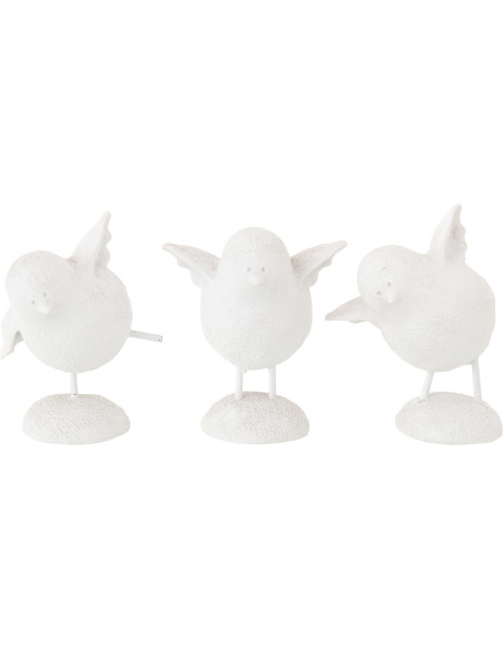 Lot de 3 Statuettes déco Oiseaux rigolos H 12 cm Poudre de chaux Blanc Piafi 