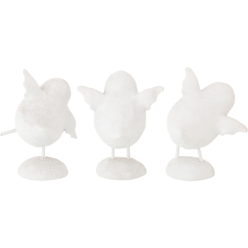 Lot de 3 Statuettes déco Oiseaux rigolos H 12 cm Poudre de chaux Blanc Piafi 