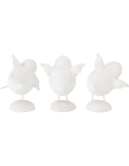 Lot de 3 Statuettes déco Oiseaux rigolos H 12 cm Poudre de chaux Blanc Piafi 