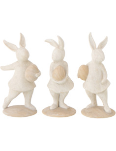 Lot de 3 Statuettes déco Lapins Oeufs H 12 cm Résine Beige Lagom 