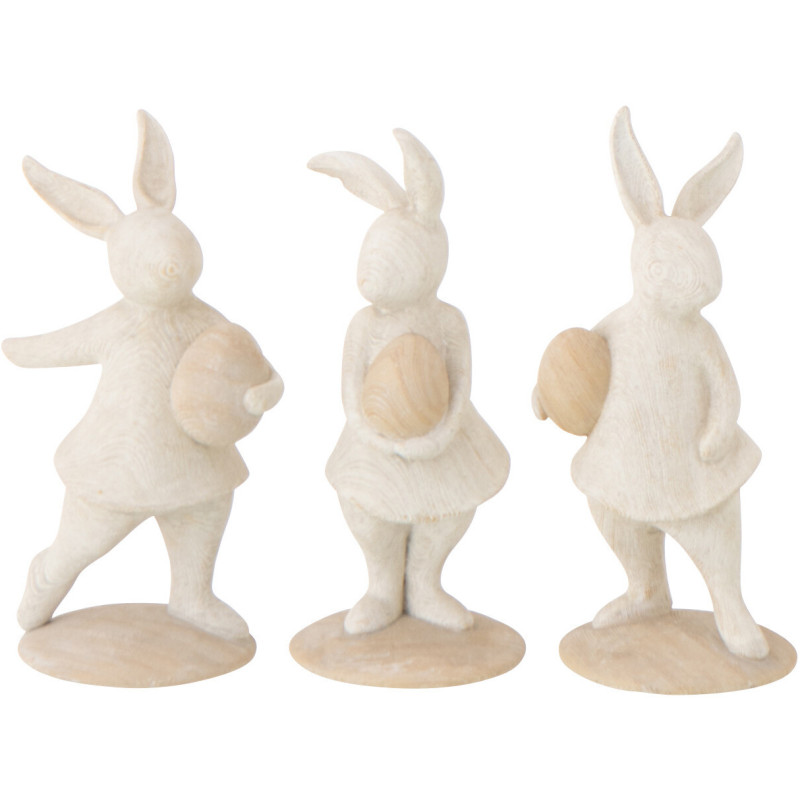 Lot de 3 Statuettes déco Lapins Oeufs H 12 cm Résine Beige Lagom 