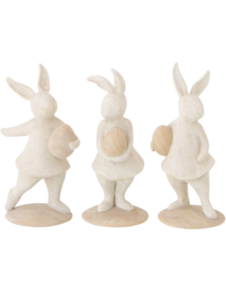 Lot de 3 Statuettes déco Lapins Oeufs H 12 cm Résine Beige Lagom 