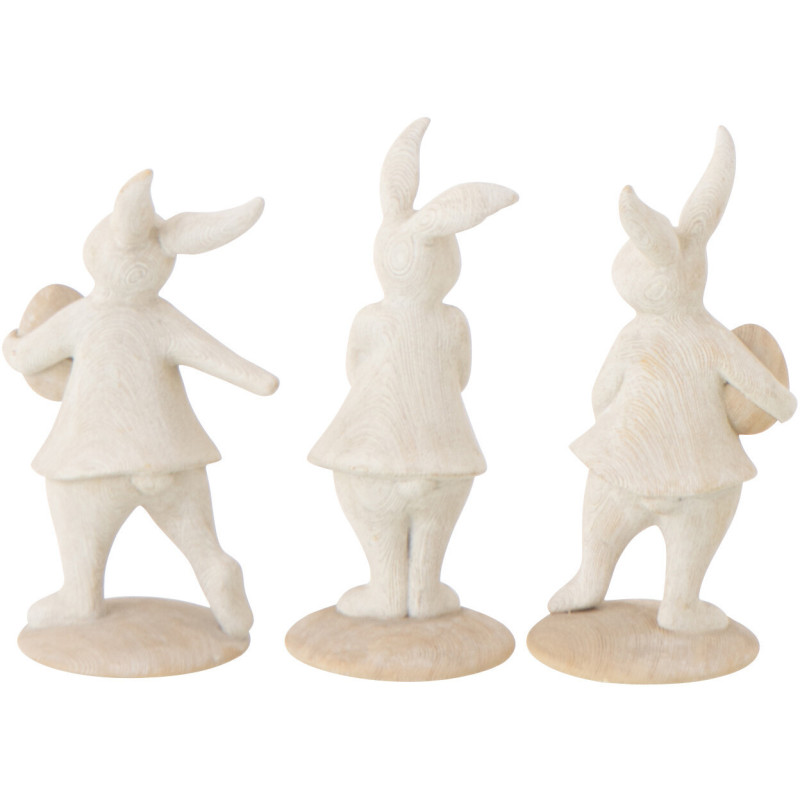 Lot de 3 Statuettes déco Lapins Oeufs H 12 cm Résine Beige Lagom 