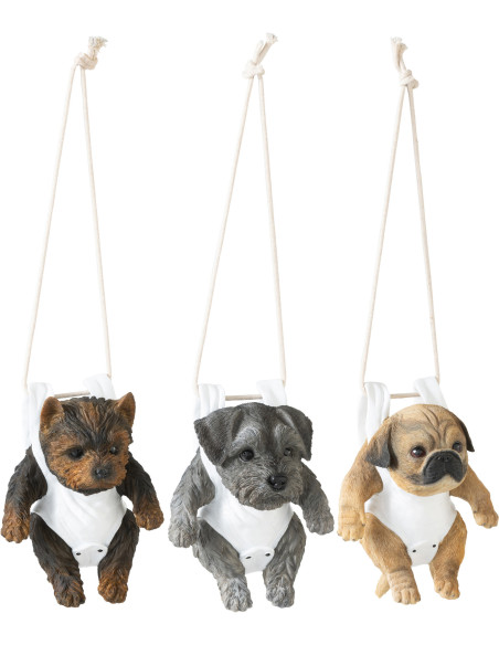 Lot de 3 Statuettes déco à suspendre Chiots H 19 cm Résine Marron Gris Beige Puppy 