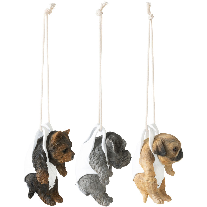 Lot de 3 Statuettes déco à suspendre Chiots H 19 cm Résine Marron Gris Beige Puppy 