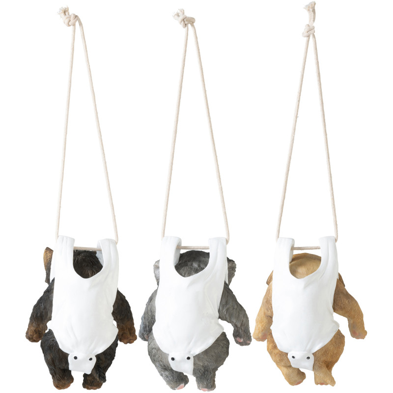 Lot de 3 Statuettes déco à suspendre Chiots H 19 cm Résine Marron Gris Beige Puppy 