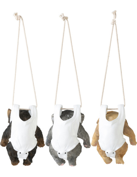 Lot de 3 Statuettes déco à suspendre Chiots H 19 cm Résine Marron Gris Beige Puppy 