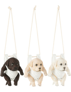 Lot de 3 Statuettes déco à suspendre Chiots H 19 cm Résine Blanc Beige Marron Puppy 