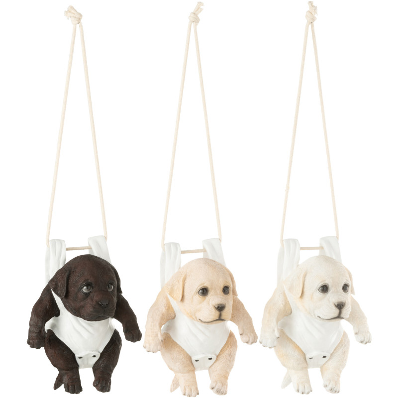 Lot de 3 Statuettes déco à suspendre Chiots H 19 cm Résine Blanc Beige Marron Puppy 
