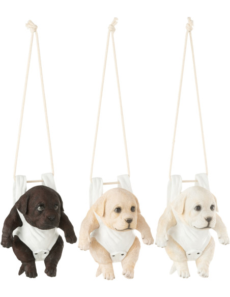 Lot de 3 Statuettes déco à suspendre Chiots H 19 cm Résine Blanc Beige Marron Puppy 