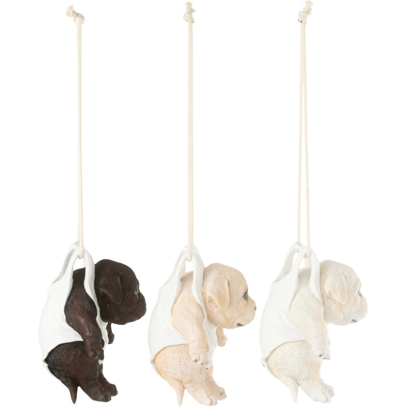 Lot de 3 Statuettes déco à suspendre Chiots H 19 cm Résine Blanc Beige Marron Puppy 