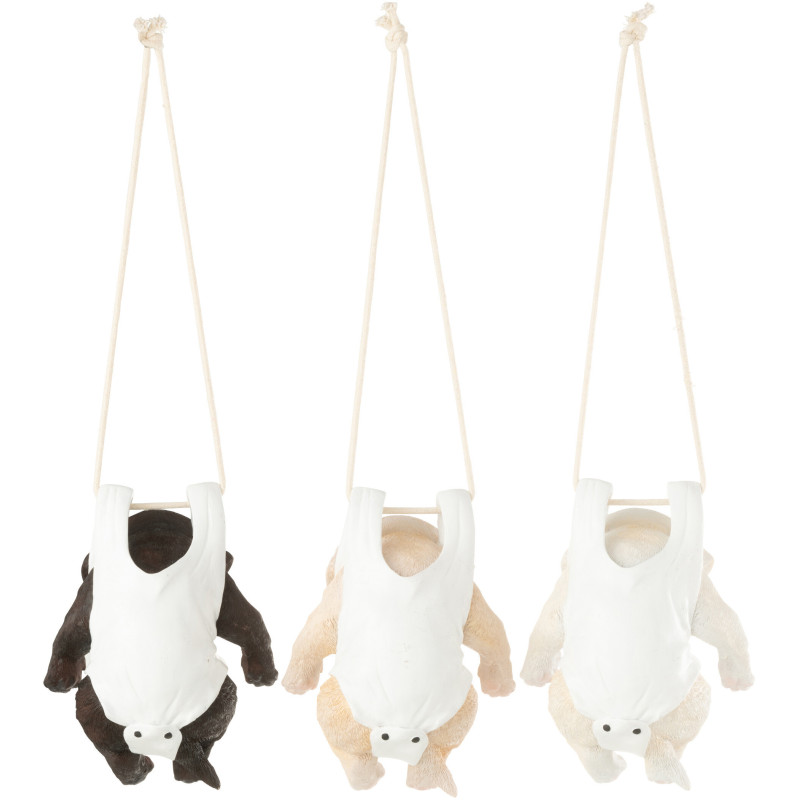 Lot de 3 Statuettes déco à suspendre Chiots H 19 cm Résine Blanc Beige Marron Puppy 
