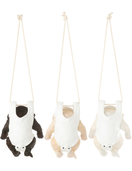 Lot de 3 Statuettes déco à suspendre Chiots H 19 cm Résine Blanc Beige Marron Puppy 